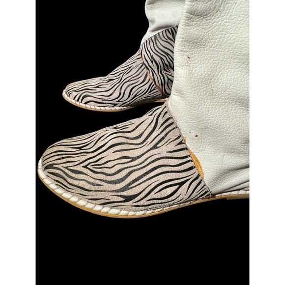 Vintage Candies Flat Leather Boots Bordeaux 70s 80s Zebra Print - Picture 4 of 8